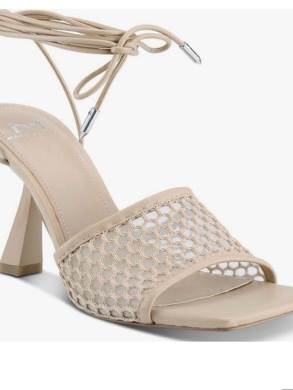 🧸Marc Fisher Beige Mesh Lace-Up Block Heel Sandal